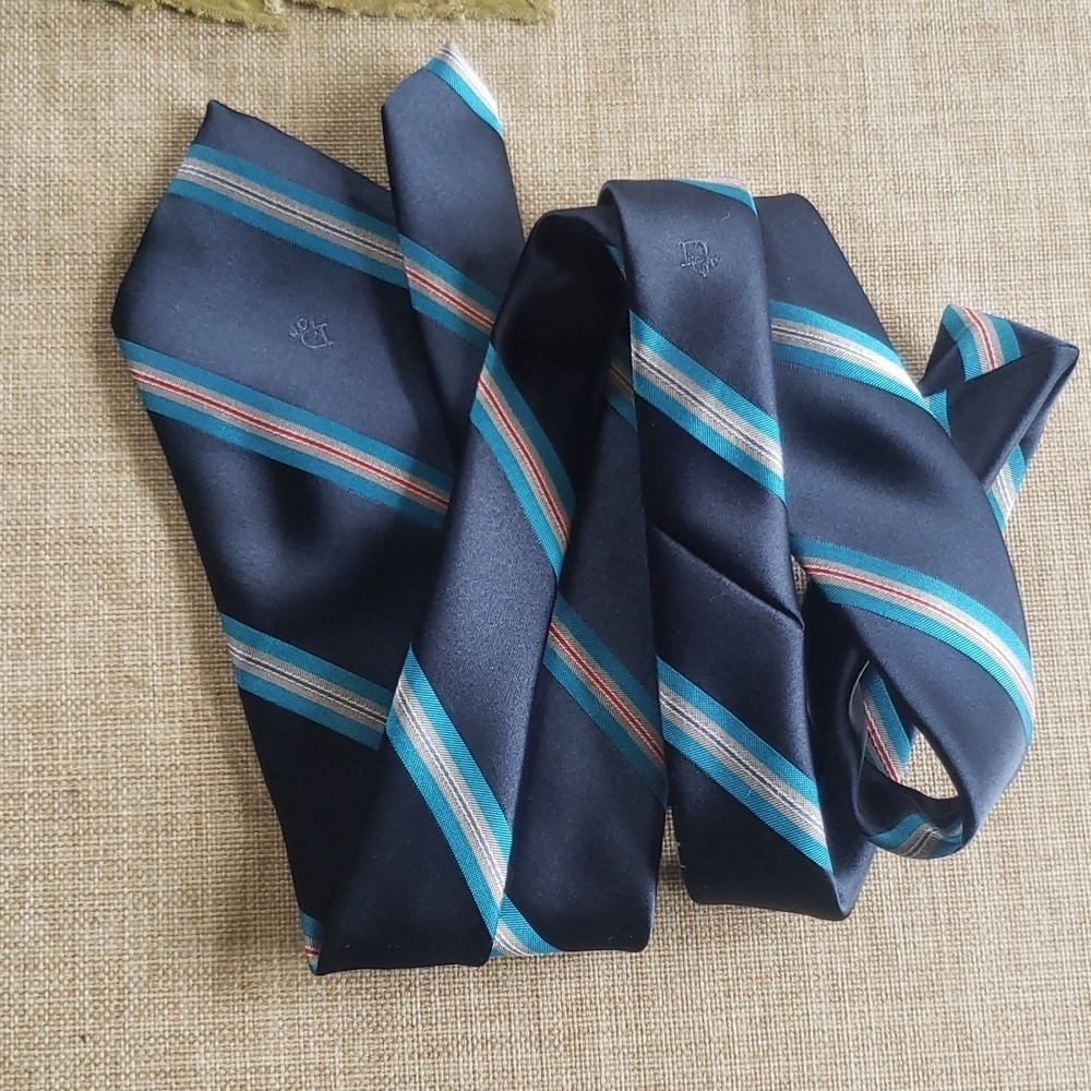 Dior navy blue with  stripes mens tie - Picture 2 of 3